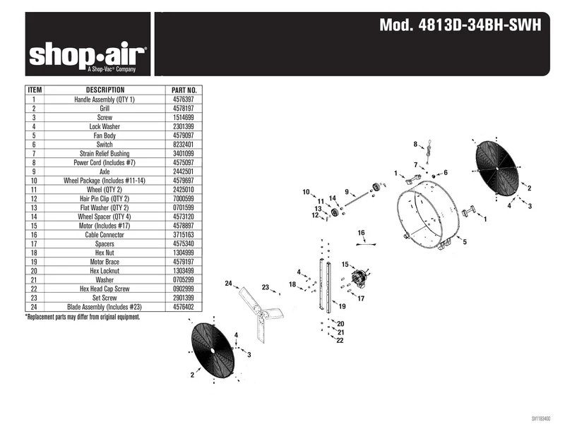 Shop-Vac Parts List for 4813D-34BH Models (48-Inch Dia. Stainless Steel Drum Fan - Direct Drive)