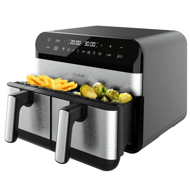 Friggitrice ad Aria Calda Cecotec Advance 9000 Doppia 9L Indipendente 2800 W Nero, Acciaio inox