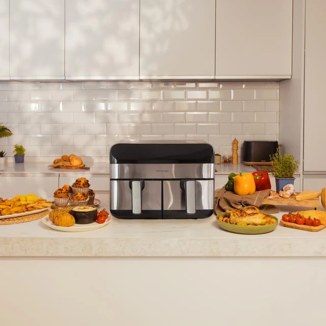 Friggitrice ad Aria Calda Cecotec Advance 9000 Doppia 9L Indipendente 2800 W Nero, Acciaio inox