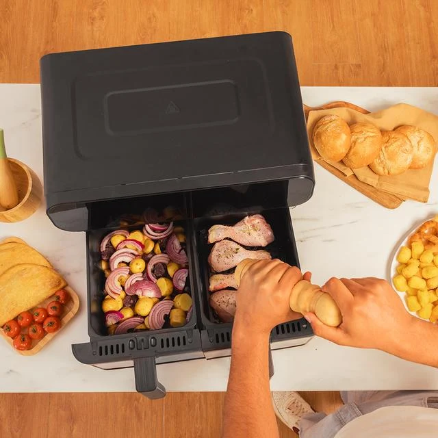 Friggitrice ad Aria Calda Cecotec Advance 9000 Doppia 9L Indipendente 2800 W Nero, Acciaio inox