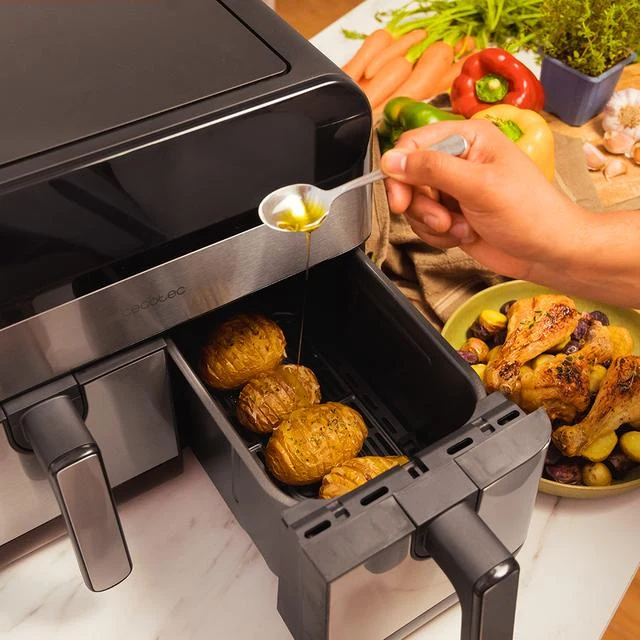 Friggitrice ad Aria Calda Cecotec Advance 9000 Doppia 9L Indipendente 2800 W Nero, Acciaio inox