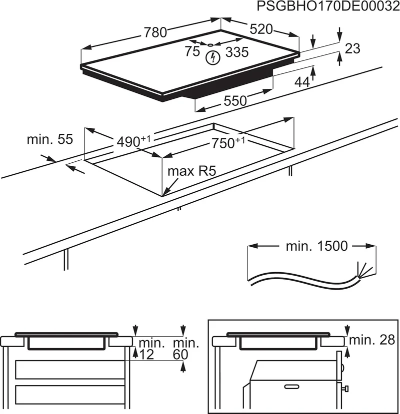 Piano Cottura a Induzione Da Incasso Electrolux Serie 600 Bridge LIL83443 Nero 80 cm 4 Zone