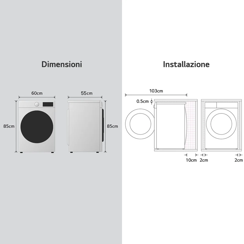 Lavatrice Smart Libera Installazione Caricamento Frontale LG F4NX1009NMB 9kg Classe A 1400 giri Black