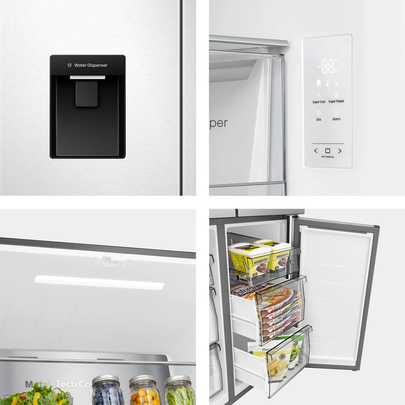 Frigorifero Americano 4 Porte Libera Installazione Hisense RQ5P470SMIE 460L con Dispenser Acqua Classe E