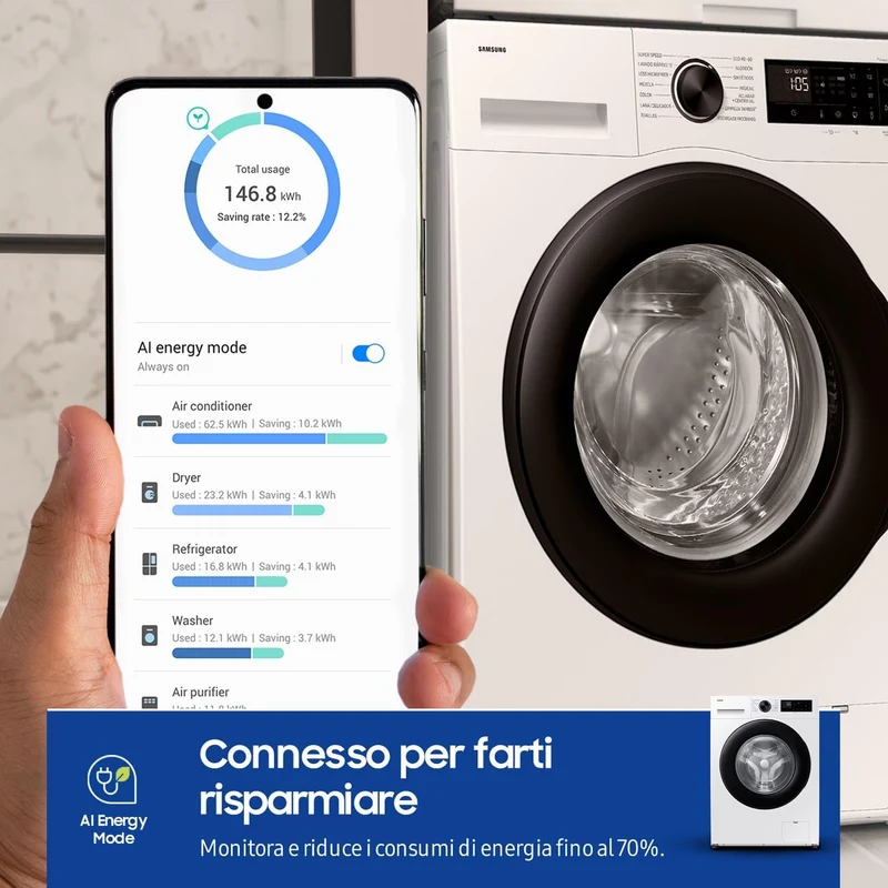 Lavatrice Libera Installazione Carico Frontale Samsung Crystal Clean Slim WW90DG5G34AEET 9 Kg 1400 Giri/Min Classe A