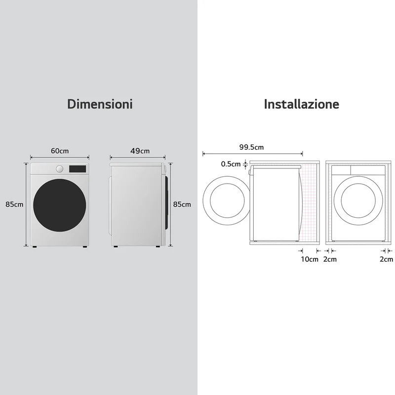 Lavatrice a Vapore Libera Installazione Caricamento Frontale LG F4NA1009NWK 9 kg, 1400 Giri, Classe A