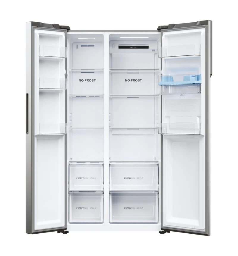 Frigorifero Side-by-Side Libera Installazione Haier SBS 90 Serie 5 HSR5918DWMP 521L Classe D Platino, Acciaio inox