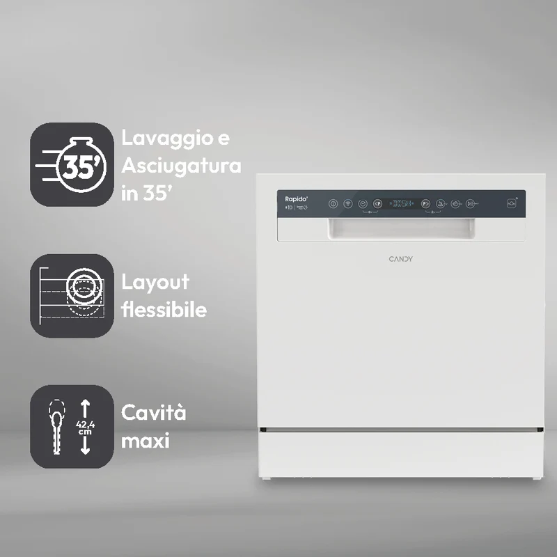 Lavastoviglie Libera installazione Candy RapidÓ CP 6E51LW 6 Coperti Classe E