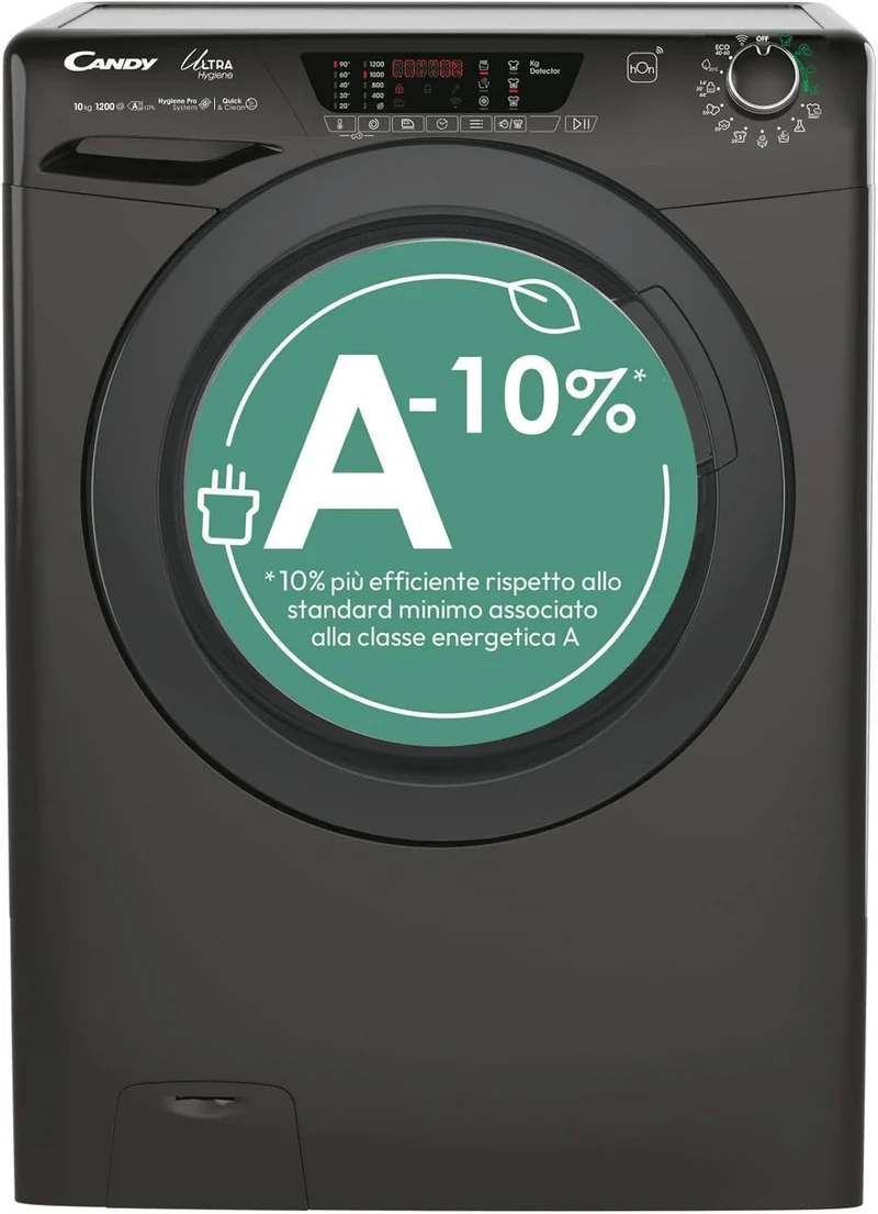 Lavatrice Libera Installazione Caricamento Frontale Candy Ultra Hygiene HES12104TWMBB6-S 10 kg 1200 Giri/min Nero Classe A