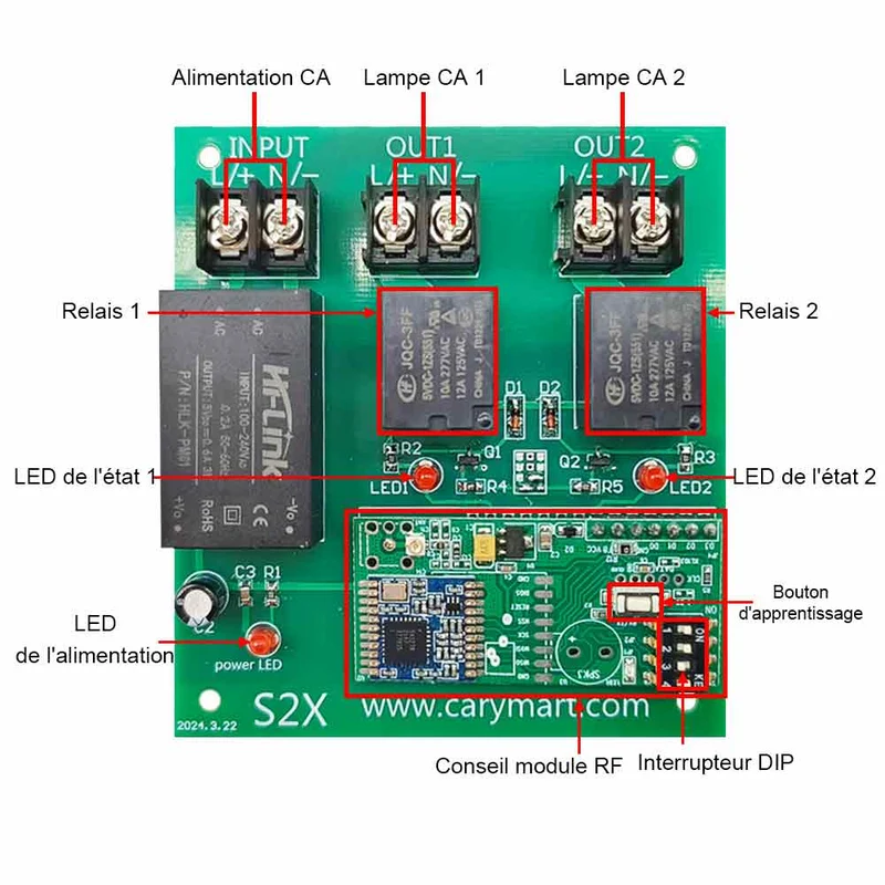 2 Canaux 10A interrupteur sans fil sortie 230V avec télécommande 5km (Modèle: 0020149)