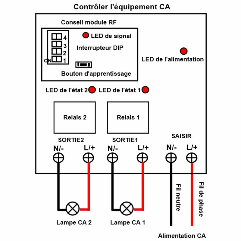 2 Canaux 10A interrupteur sans fil sortie 230V avec télécommande 5km (Modèle: 0020149)