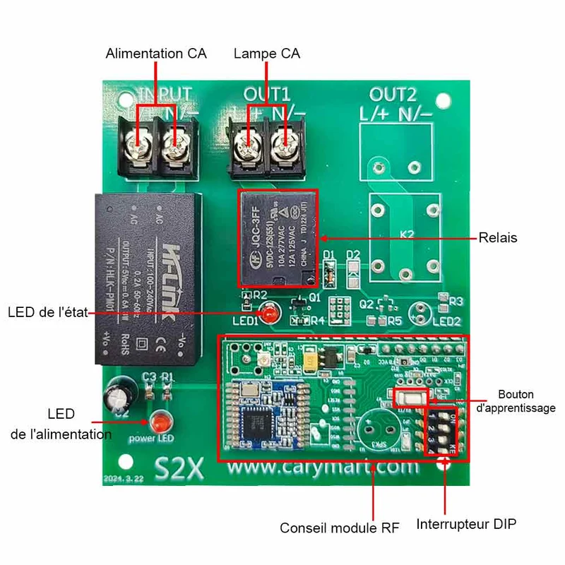 10A interrupteur sans fil récepteur RF 1 canal 230V sortie 5 km (Modèle: 0020145)