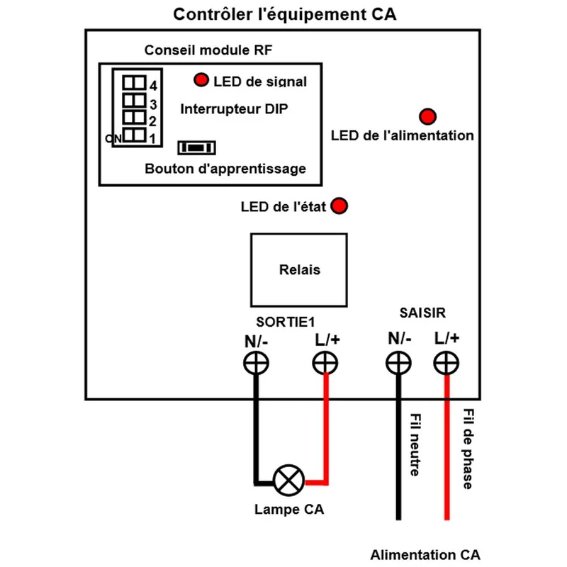 10A interrupteur sans fil récepteur RF 1 canal 230V sortie 5 km (Modèle: 0020145)