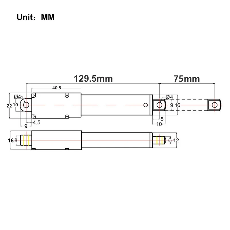 6V 12V 24V Micro Vérin Électrique 188N Actionneur Linéaire Course 75 mm (Modèle: 0041648)