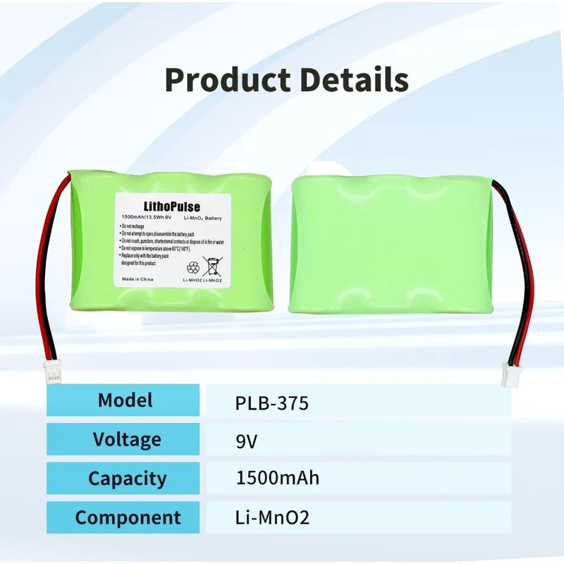 9V 1500mAh PLB-375 Battery Replacement Compatible with ACR Resqlink Personal Locator Beacon A3-06-2703