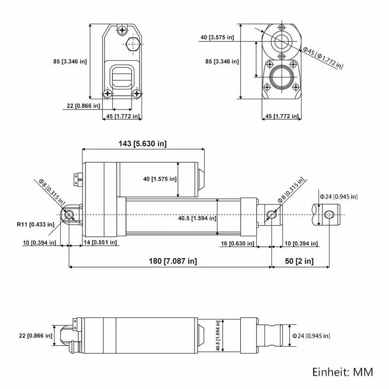 Vérin électrique étanche IP67 12V 24V 350kg course 50 mm (Modèle: 0041933)