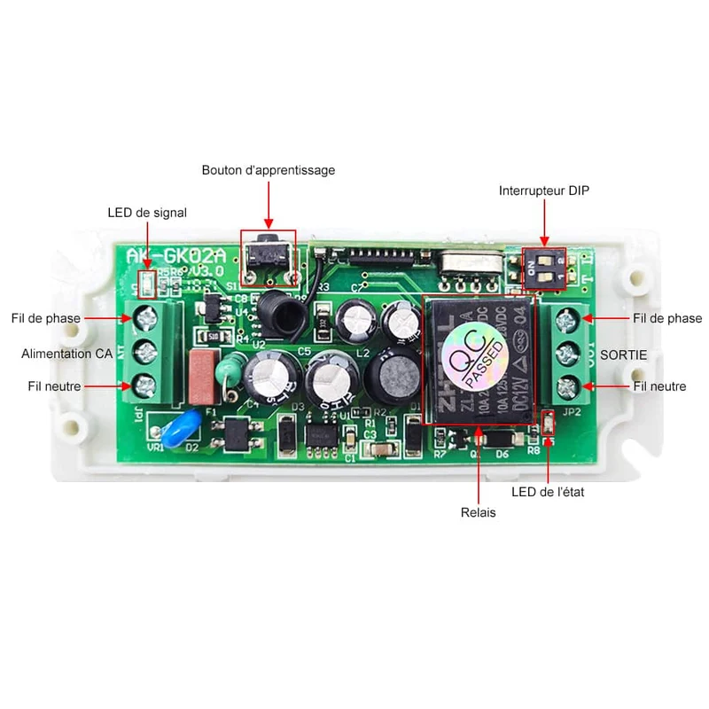 Douze 1 Voie 85V~250V 10A interrupteurs sans fil avec télécommande (Modèle: 0020625)