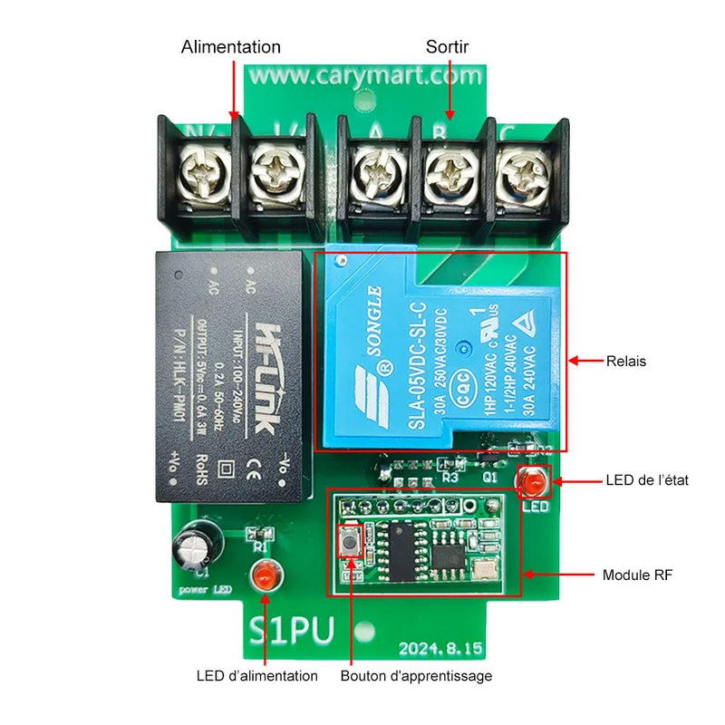 230V interrupteur relais sans fil 1 voie 30A avec télécommande (Modèle: 0020276)