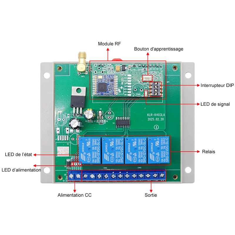 Interrupteur relais sans fil 12V 24V récepteur 4 voies 5 km (Modèle: 0020012)