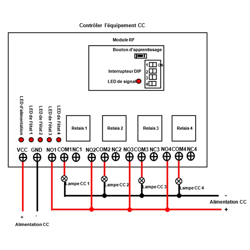 Interrupteur relais sans fil 12V 24V récepteur 4 voies 5 km (Modèle: 0020012)