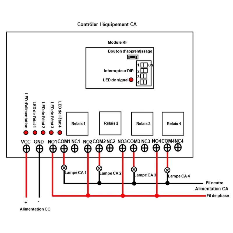 Interrupteur relais sans fil 12V 24V récepteur 4 voies 5 km (Modèle: 0020012)