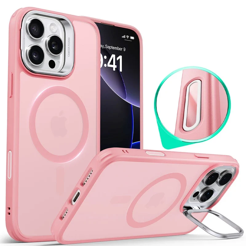 iPhone 16 Pro Max Classic Hybrid Magnetic Case (Camera Control, Stash Stand) - Frosted Pink