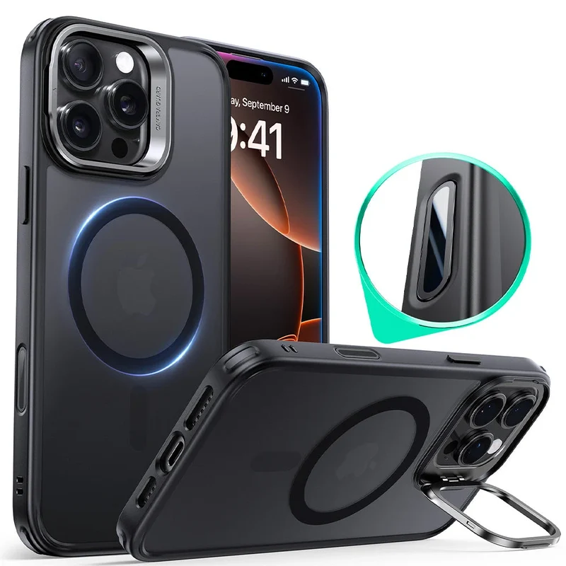 iPhone 16 Pro Classic Hybrid Magnetic Case (Camera Control, Stash Stand) - Frosted Black