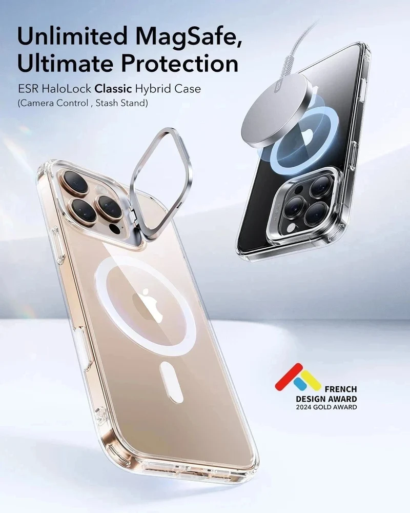 iPhone 16 Pro Classic Hybrid Magnetic Case (Camera Control, Stash Stand) - Clear
