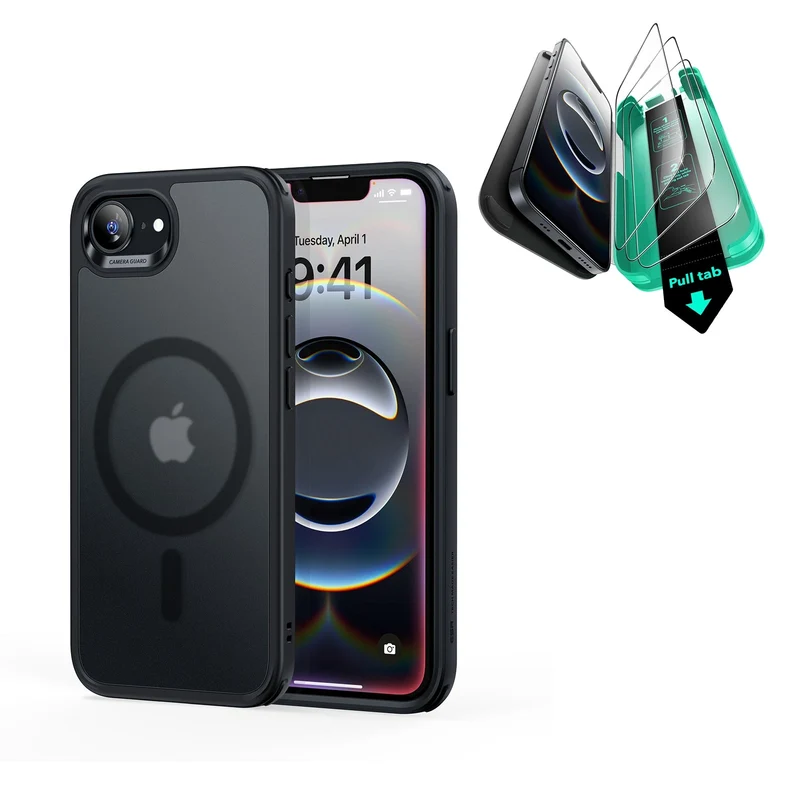 iPhone 16e HaloLock Classic Hybrid Case Protection Bundle - Frosted Black