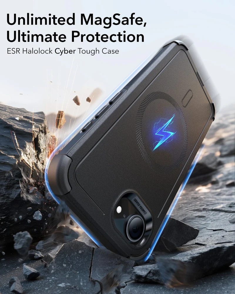 iPhone 16e HaloLock Cyber Tough Case Privacy Protection Bundle - Black