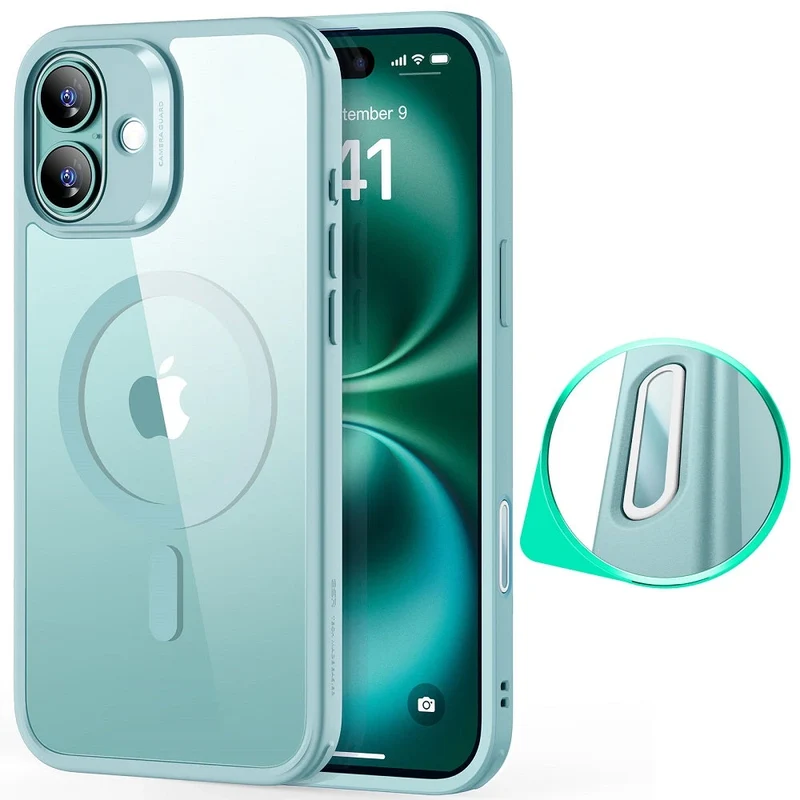 iPhone 16 HaloLock Classic Hybrid Case (Camera Control) - Clear Green