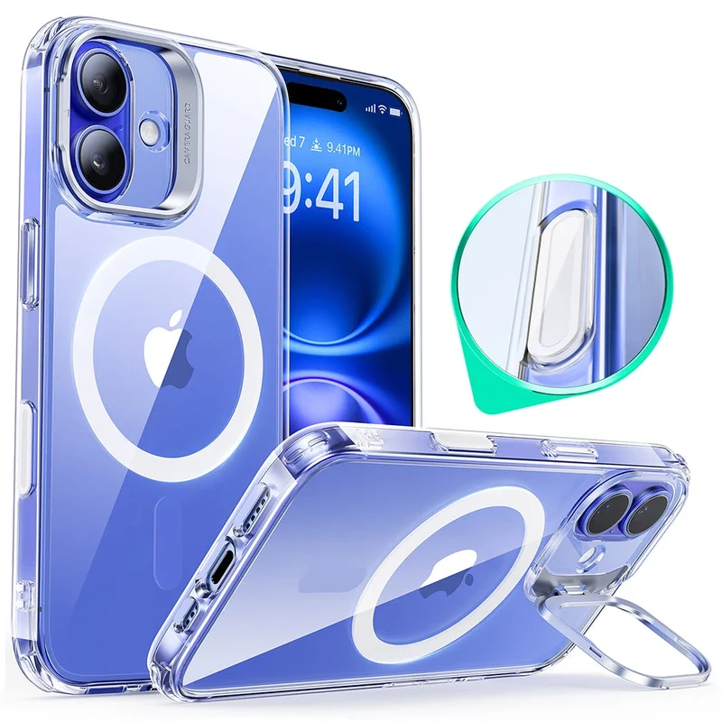 iPhone 16 Classic Hybrid Magnetic Case (Camera Control, Stash Stand) - Clear