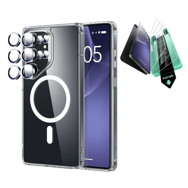 Galaxy S25 Ultra HaloLock Classic Hybrid Case Protection Bundle - Clear