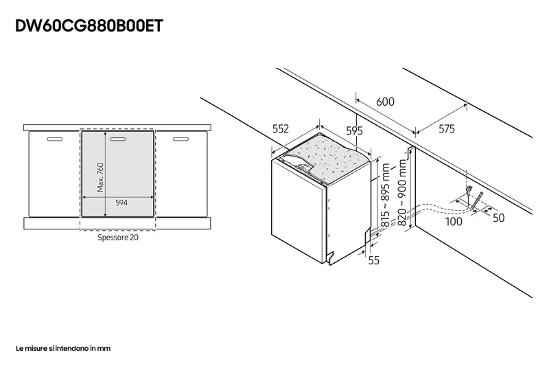 Lavastoviglie Da Incasso a Scomparsa Totale Samsung DW60CG880B00 Serie 8700 14 Coperti Classe A