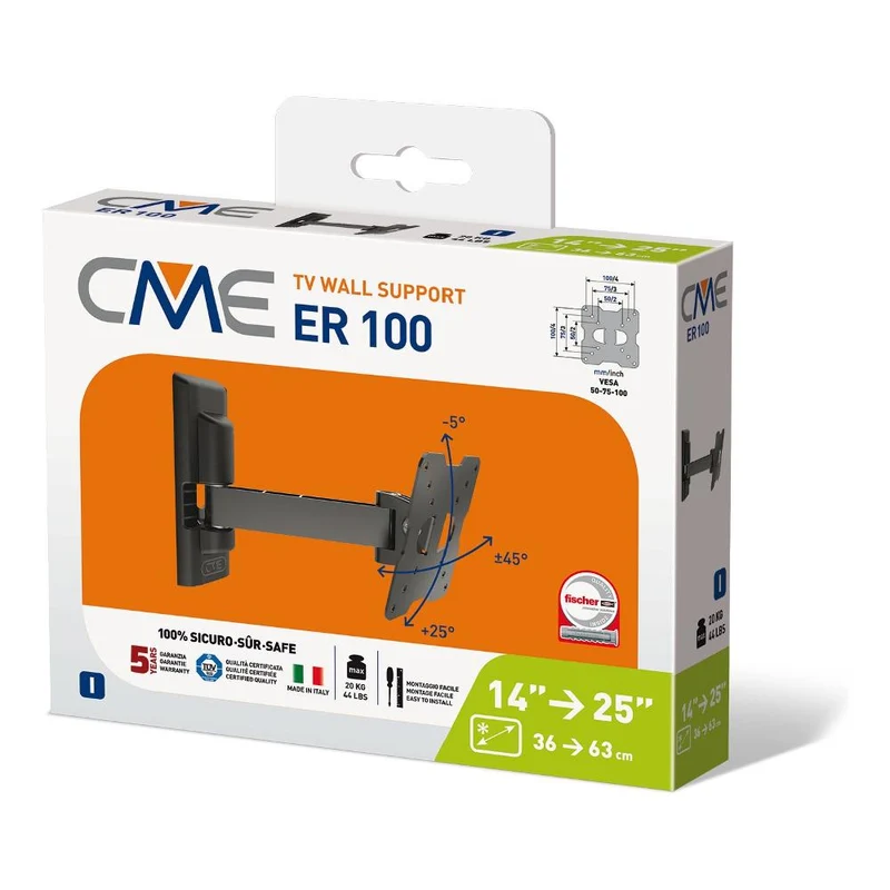 Supporto Monitor TV Parete (20 Kg) VESA 100 x 100 ECONOMY Meliconi CME ER100 Black