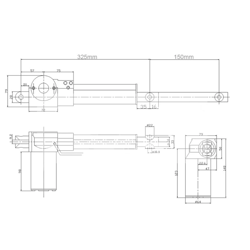 12V 24V Vérin électrique 6000N 600kg actionneur linéaire course 150mm (Modèle: 0041531)