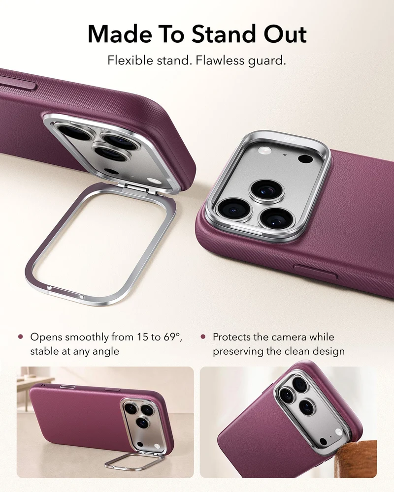 iPhone 18 Pro Bundle Atelier Silicone Leather Magnetic Case with Camera Control and Flex Stand, Plus Armorite®️ Pro Privacy Screen Protector - Deep Burgundy