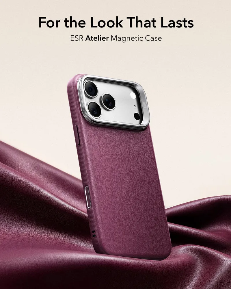 iPhone 18 Pro Atelier Silicone Leather Magnetic Case with Camera Control and Flex Stand - Deep Burgundy