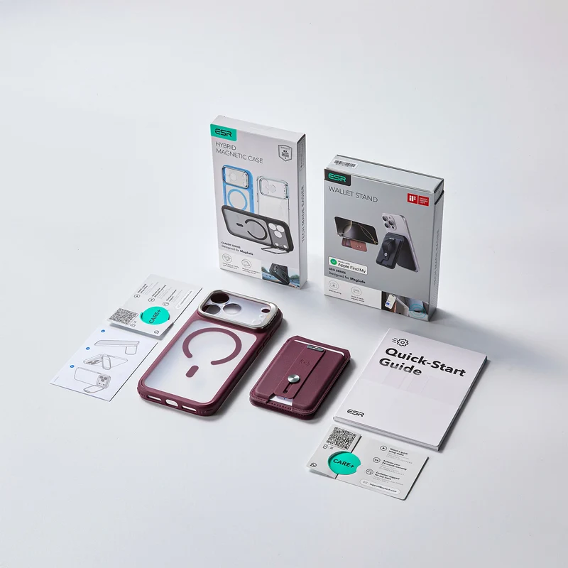iPhone 18 Pro Max Classic Hybrid Magnetic Case with Camera Control and Flex Stand, Plus Geo Wallet Stand Bundle - Frosted Deep Burgundy