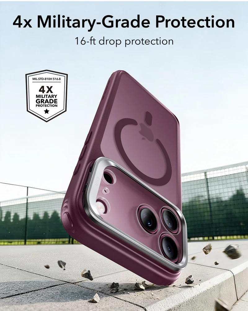 iPhone 18 Pro Max Bundle Classic Hybrid Magnetic Case with Camera Control and Flex Stand, Plus Armorite®️ Screen Protector - Frosted Deep Burgundy