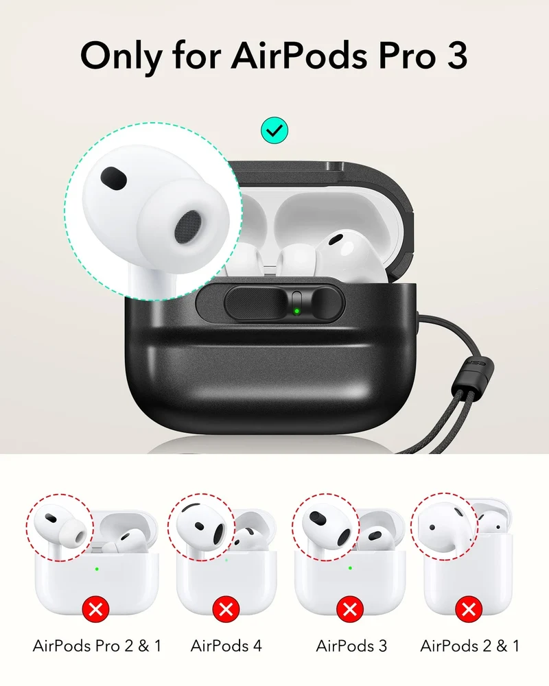 15W 3-in-1 Wireless Charging Station with CryoBoost (HaloLock) and AirPods Pro 3 Pulse FlickLock Case Bundle - Black - US Plug