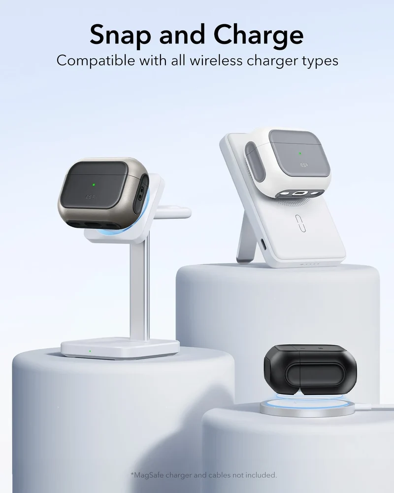 15W 3-in-1 Wireless Charging Station with CryoBoost (HaloLock) and AirPods Pro 3 Orbit Hybrid Case Bundle - Black - US Plug