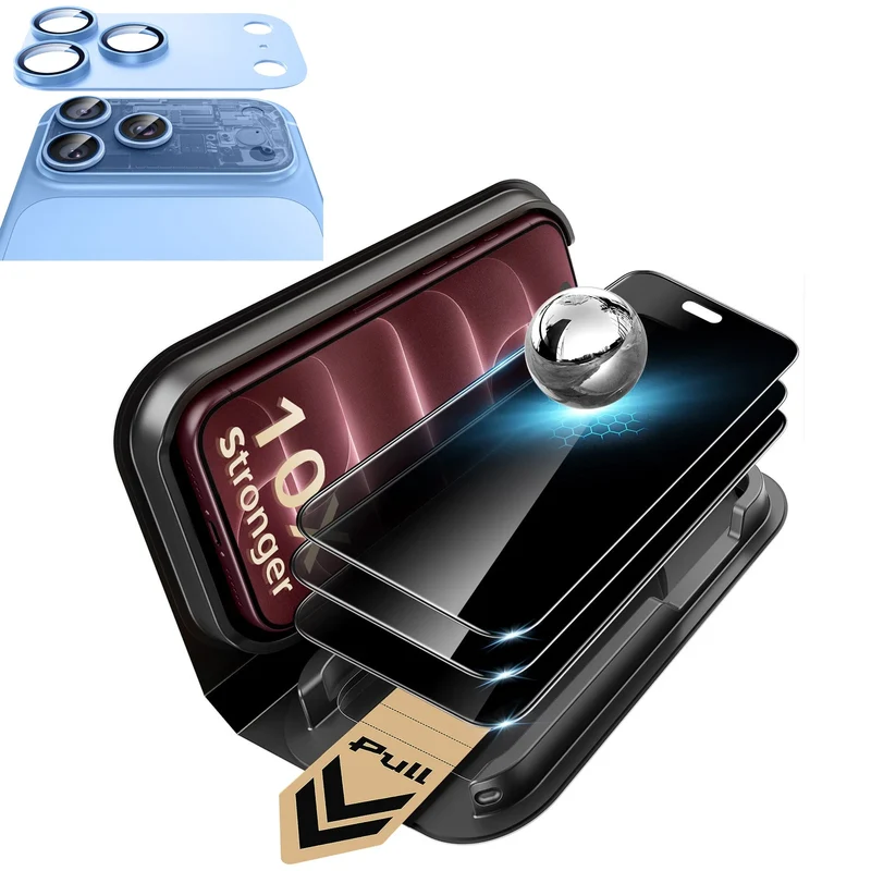 iPhone 18 Pro Max Bundle Armorite® Pro Privacy Screen Protector and Camera Lens Protector (Full Coverage) - Misty Blue