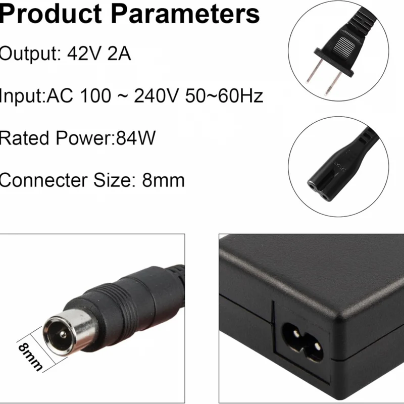 42V 2A Ninebot Electric Scooter Charger Round RCA Connector Compatible with 36V Li-ion Battery for Xiaomi M365 Segway
