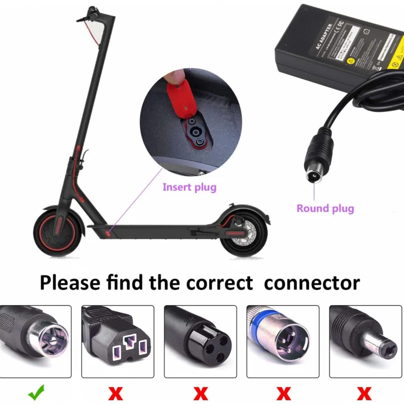 42V 2A Ninebot Electric Scooter Charger Round RCA Connector Compatible with 36V Li-ion Battery for Xiaomi M365 Segway