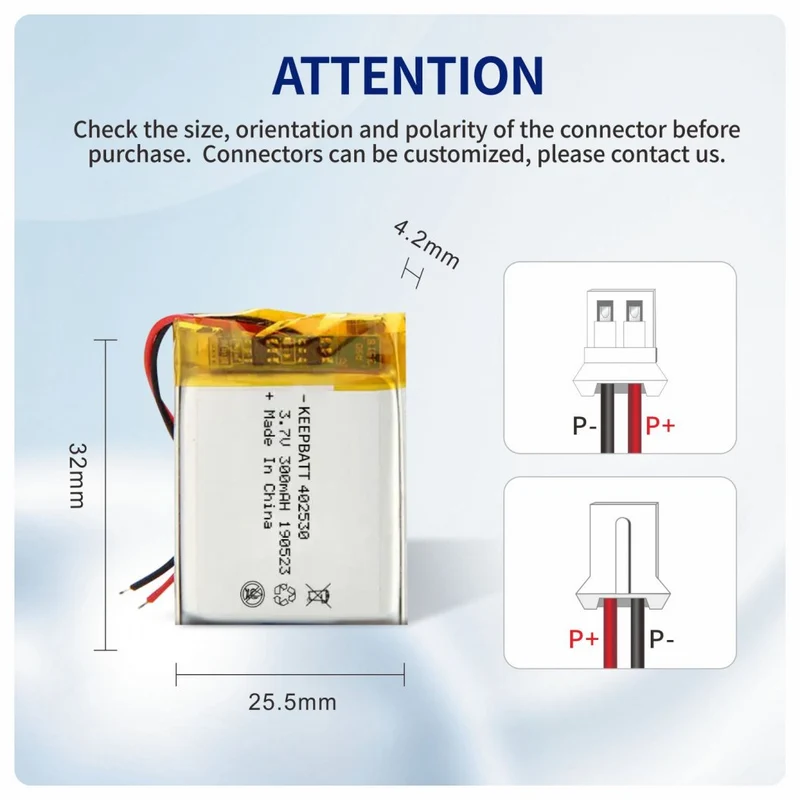 402530 3.7V 250mAh 300mah Li-Polymer Battery for Wireless Bluetooth Speaker LED