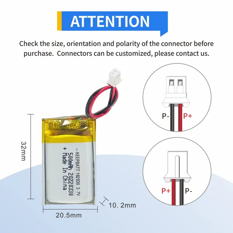 102030 LiPo Battery 3.7V 500mAh Rechargeable Lithium Polymer Battery