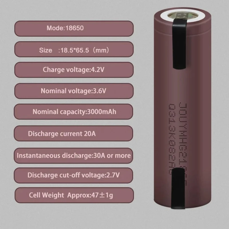 3.7V 3000 mAh HG2 18650 battery 20A original high discharge mia nickel strip