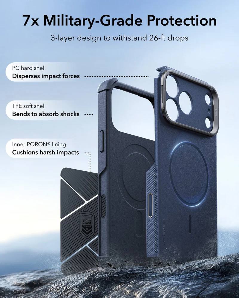 iPhone 18 Pro Cyber Tough Magnetic Case with Camera Control and Flex Stand - Navy Blue