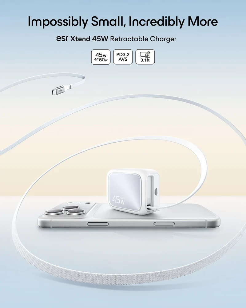 Xtend 45W Retractable Charger - US Plug - White